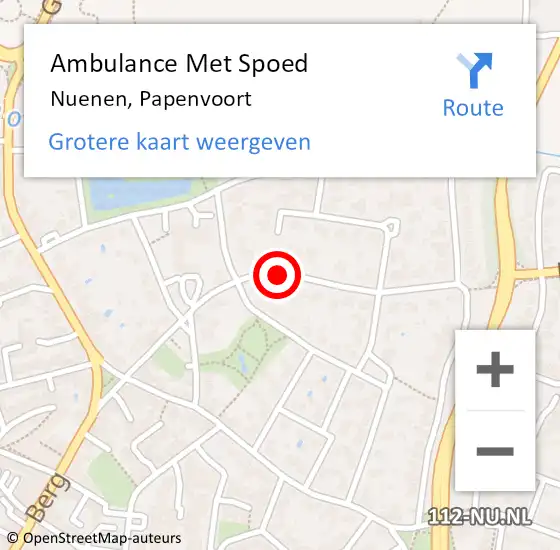 Locatie op kaart van de 112 melding: Ambulance Met Spoed Naar Nuenen, Papenvoort op 25 augustus 2016 20:17