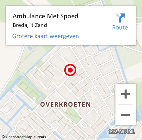 Locatie op kaart van de 112 melding: Ambulance Met Spoed Naar Breda, 't Zand op 25 augustus 2016 20:21