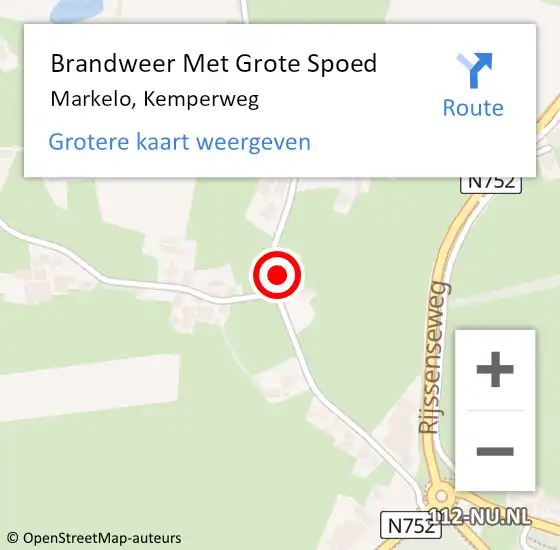 Locatie op kaart van de 112 melding: Brandweer Met Grote Spoed Naar Markelo, Kemperweg op 25 augustus 2016 21:54