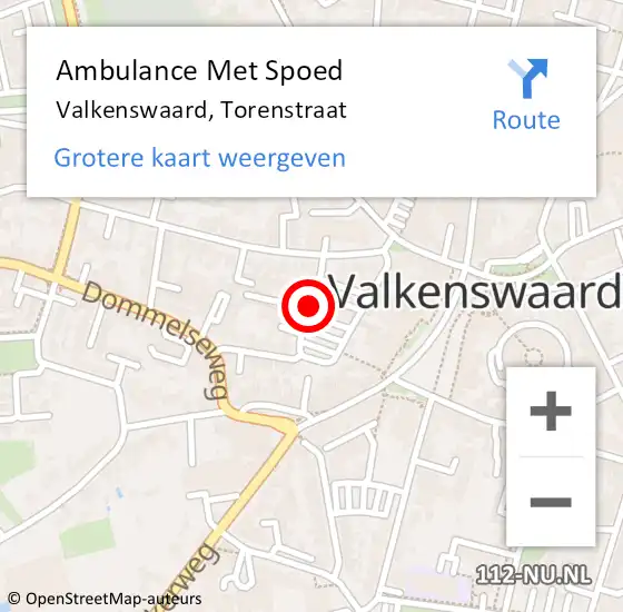 Locatie op kaart van de 112 melding: Ambulance Met Spoed Naar Valkenswaard, Torenstraat op 25 augustus 2016 22:56