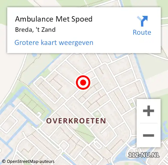 Locatie op kaart van de 112 melding: Ambulance Met Spoed Naar Breda, 't Zand op 25 augustus 2016 23:19