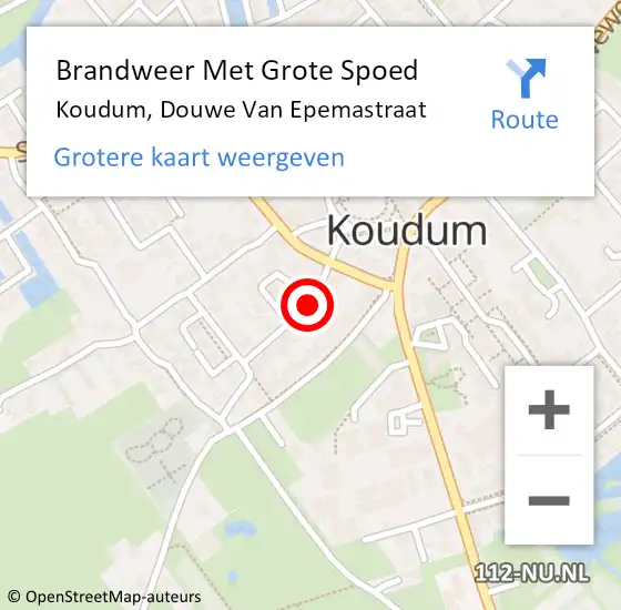 Locatie op kaart van de 112 melding: Brandweer Met Grote Spoed Naar Koudum, Douwe Van Epemastraat op 25 augustus 2016 23:47