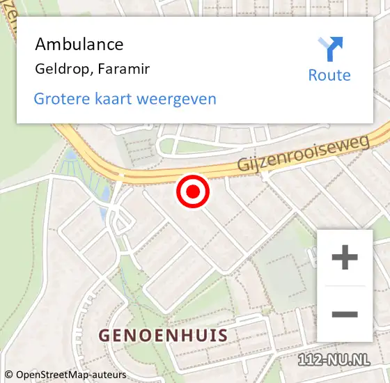 Locatie op kaart van de 112 melding: Ambulance Geldrop, Faramir op 26 augustus 2016 00:28