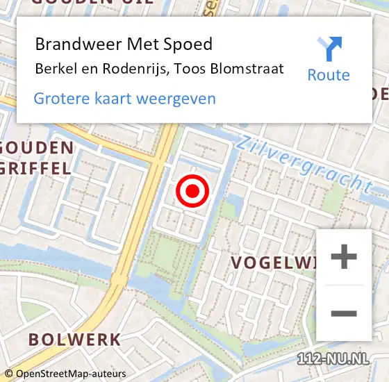 Locatie op kaart van de 112 melding: Brandweer Met Spoed Naar Berkel en Rodenrijs, Toos Blomstraat op 26 augustus 2016 00:51