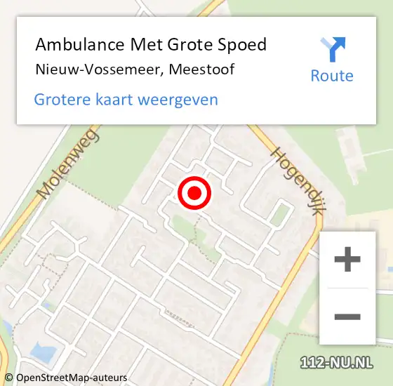 Locatie op kaart van de 112 melding: Ambulance Met Grote Spoed Naar Nieuw-Vossemeer, Meestoof op 26 augustus 2016 00:58