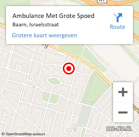 Locatie op kaart van de 112 melding: Ambulance Met Grote Spoed Naar Baarn, Israelsstraat op 26 augustus 2016 02:08