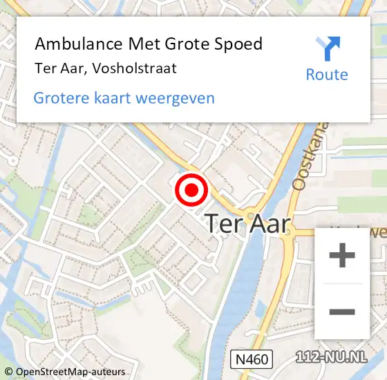 Locatie op kaart van de 112 melding: Ambulance Met Grote Spoed Naar Ter Aar, Vosholstraat op 26 augustus 2016 04:59