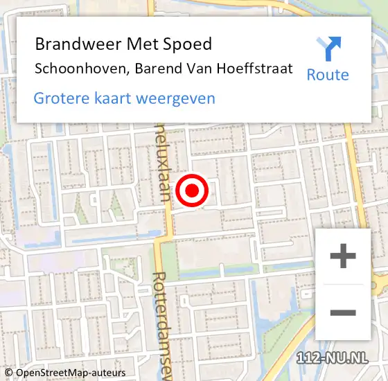 Locatie op kaart van de 112 melding: Brandweer Met Spoed Naar Schoonhoven, Barend Van Hoeffstraat op 26 augustus 2016 05:32