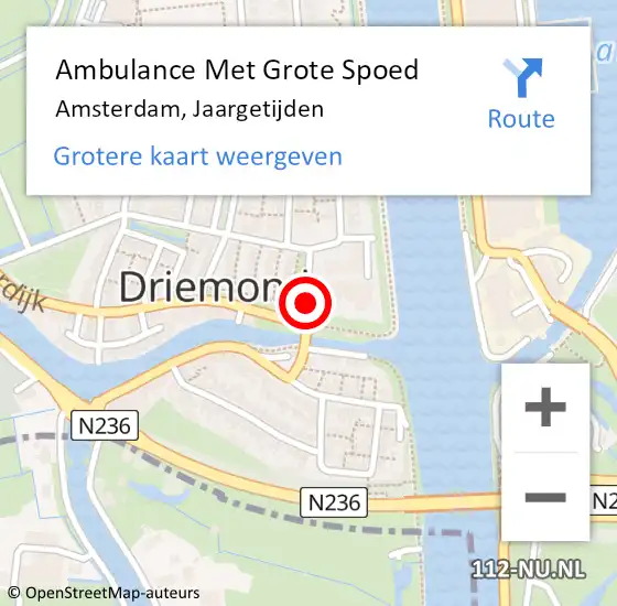 Locatie op kaart van de 112 melding: Ambulance Met Grote Spoed Naar Amsterdam, Jaargetijden op 26 augustus 2016 05:52