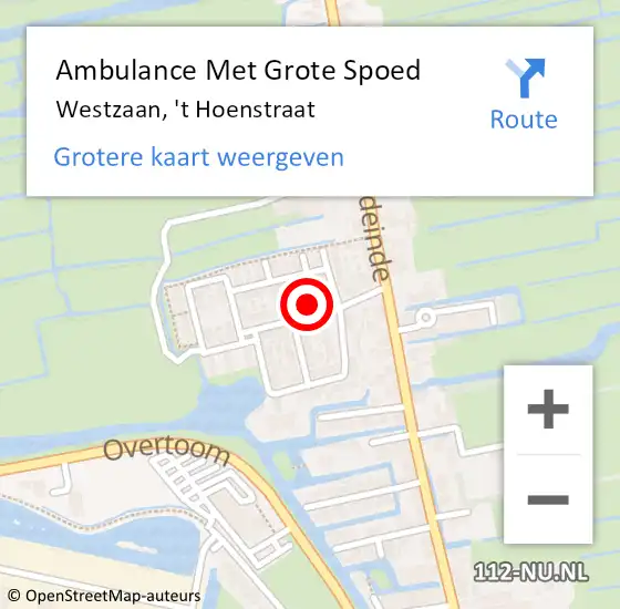 Locatie op kaart van de 112 melding: Ambulance Met Grote Spoed Naar Westzaan, 't Hoenstraat op 26 augustus 2016 06:12