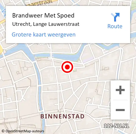 Locatie op kaart van de 112 melding: Brandweer Met Spoed Naar Utrecht, Lange Lauwerstraat op 26 augustus 2016 06:25