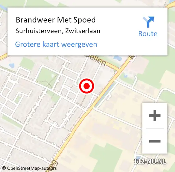 Locatie op kaart van de 112 melding: Brandweer Met Spoed Naar Surhuisterveen, Zwitserlaan op 26 augustus 2016 06:54