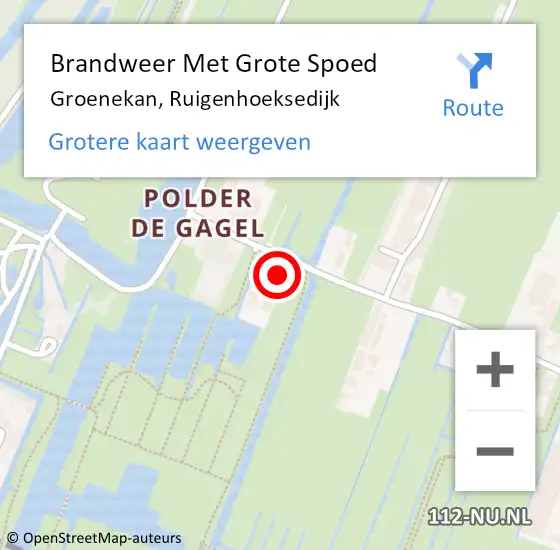 Locatie op kaart van de 112 melding: Brandweer Met Grote Spoed Naar Groenekan, Ruigenhoeksedijk op 26 augustus 2016 06:58