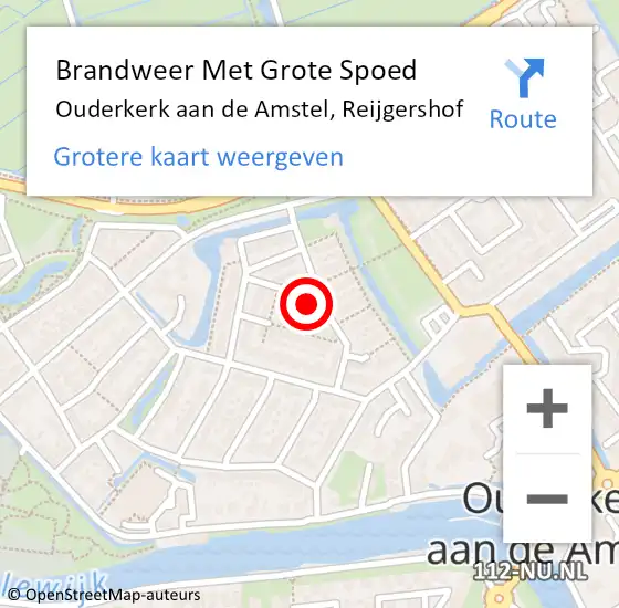 Locatie op kaart van de 112 melding: Brandweer Met Grote Spoed Naar Ouderkerk aan de Amstel, Reijgershof op 26 augustus 2016 09:38