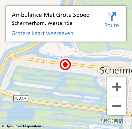 Locatie op kaart van de 112 melding: Ambulance Met Grote Spoed Naar Schermerhorn, Westeinde op 26 augustus 2016 10:05