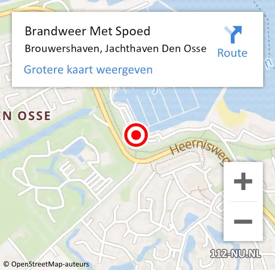 Locatie op kaart van de 112 melding: Brandweer Met Spoed Naar Brouwershaven, Jachthaven Den Osse op 26 augustus 2016 10:59