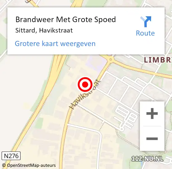 Locatie op kaart van de 112 melding: Brandweer Met Grote Spoed Naar Sittard, Havikstraat op 26 augustus 2016 13:35