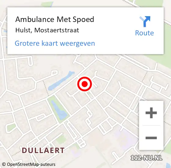 Locatie op kaart van de 112 melding: Ambulance Met Spoed Naar Hulst, Mostaertstraat op 26 augustus 2016 13:58