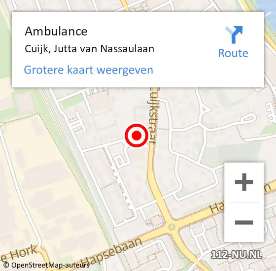 Locatie op kaart van de 112 melding: Ambulance Cuijk, Jutta van Nassaulaan op 26 augustus 2016 14:50
