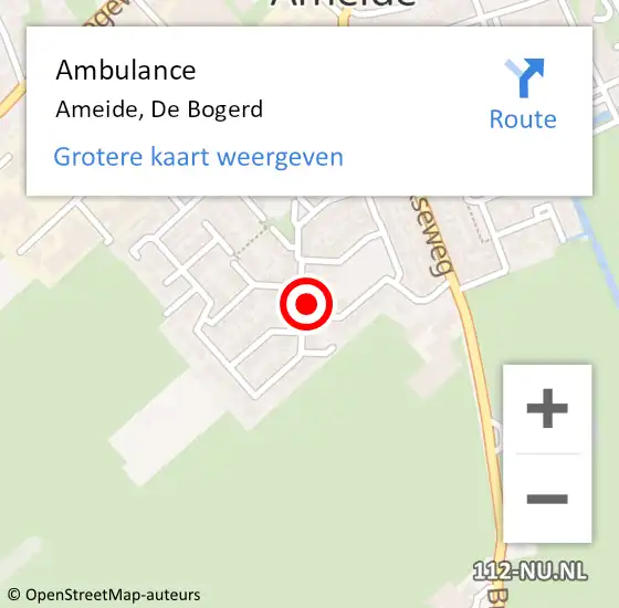 Locatie op kaart van de 112 melding: Ambulance Ameide, De Bogerd op 26 augustus 2016 14:58