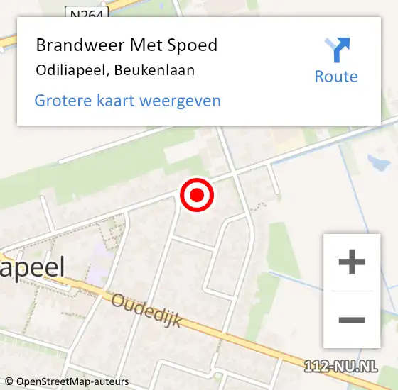 Locatie op kaart van de 112 melding: Brandweer Met Spoed Naar Odiliapeel, Beukenlaan op 26 augustus 2016 15:01