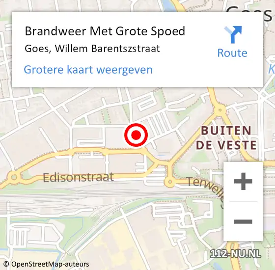 Locatie op kaart van de 112 melding: Brandweer Met Grote Spoed Naar Goes, Willem Barentszstraat op 26 augustus 2016 15:02