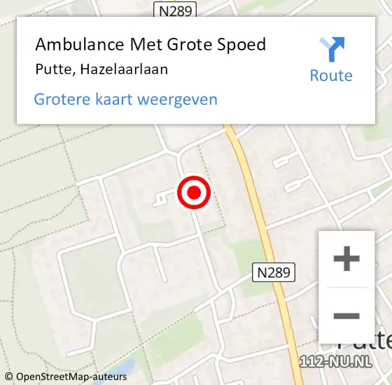 Locatie op kaart van de 112 melding: Ambulance Met Grote Spoed Naar Putte, Hazelaarlaan op 25 december 2013 01:58