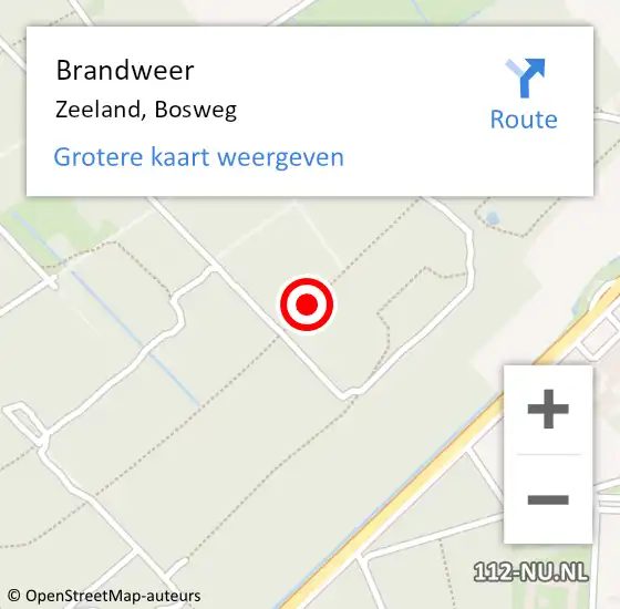 Locatie op kaart van de 112 melding: Brandweer Zeeland, Bosweg op 26 augustus 2016 16:50