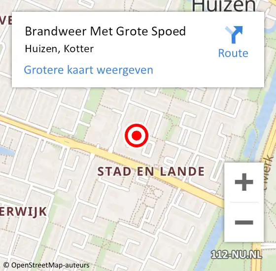 Locatie op kaart van de 112 melding: Brandweer Met Grote Spoed Naar Huizen, Kotter op 26 augustus 2016 17:27