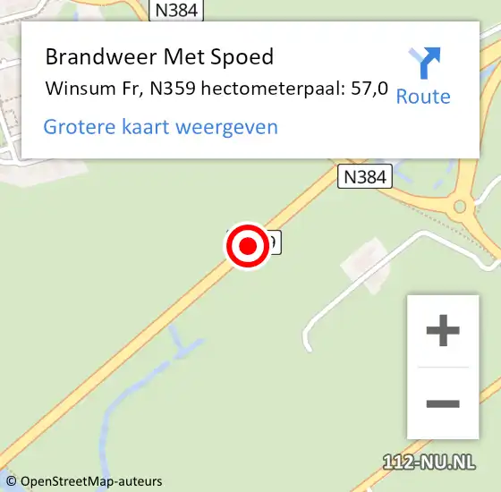 Locatie op kaart van de 112 melding: Brandweer Met Spoed Naar Winsum Fr, N359 hectometerpaal: 57,0 op 26 augustus 2016 19:05