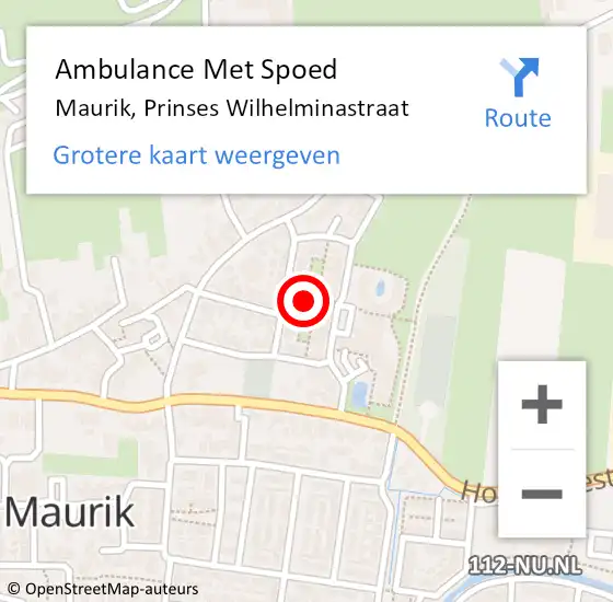 Locatie op kaart van de 112 melding: Ambulance Met Spoed Naar Maurik, Prinses Wilhelminastraat op 26 augustus 2016 19:15