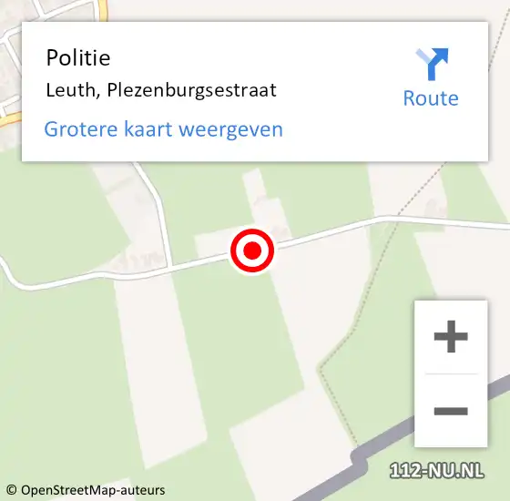 Locatie op kaart van de 112 melding: Politie Leuth, Plezenburgsestraat op 26 augustus 2016 19:58