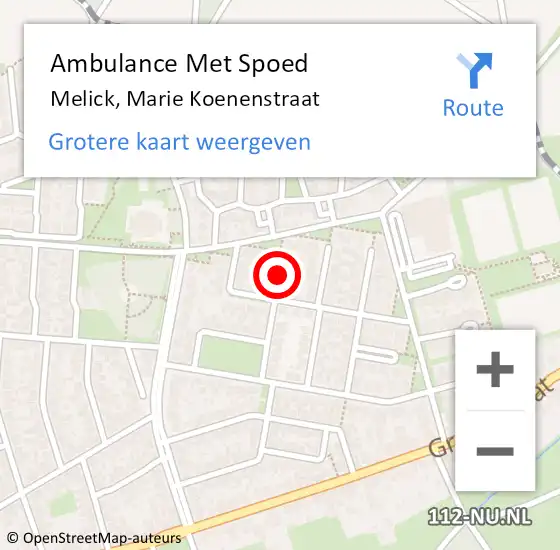 Locatie op kaart van de 112 melding: Ambulance Met Spoed Naar Melick, Marie Koenenstraat op 26 augustus 2016 20:56