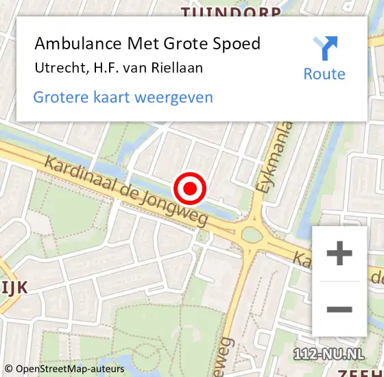 Locatie op kaart van de 112 melding: Ambulance Met Grote Spoed Naar Utrecht, H.F. van Riellaan op 26 augustus 2016 21:02