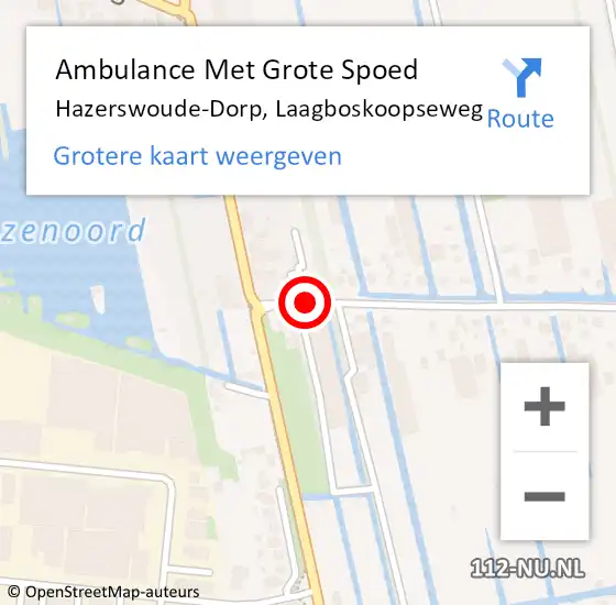 Locatie op kaart van de 112 melding: Ambulance Met Grote Spoed Naar Hazerswoude-Dorp, Laagboskoopseweg op 26 augustus 2016 21:14