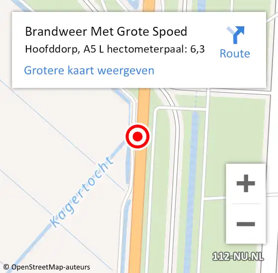 Locatie op kaart van de 112 melding: Brandweer Met Grote Spoed Naar Hoofddorp, A5 L hectometerpaal: 2,7 op 26 augustus 2016 22:21