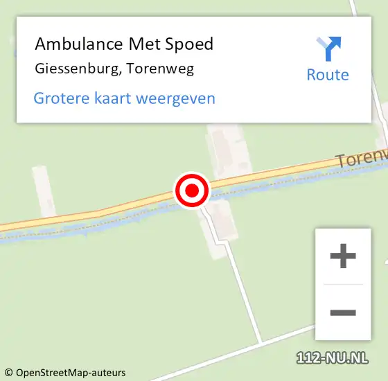 Locatie op kaart van de 112 melding: Ambulance Met Spoed Naar Giessenburg, Torenweg op 27 augustus 2016 00:41