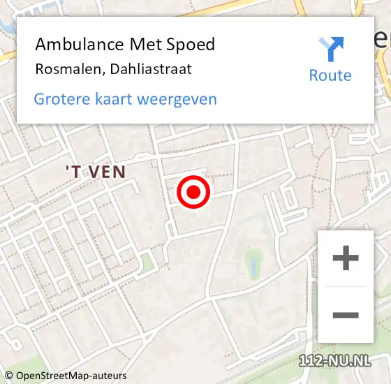 Locatie op kaart van de 112 melding: Ambulance Met Spoed Naar Rosmalen, Dahliastraat op 27 augustus 2016 01:46