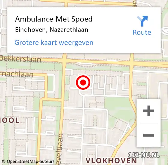 Locatie op kaart van de 112 melding: Ambulance Met Spoed Naar Eindhoven, Nazarethlaan op 27 augustus 2016 04:39