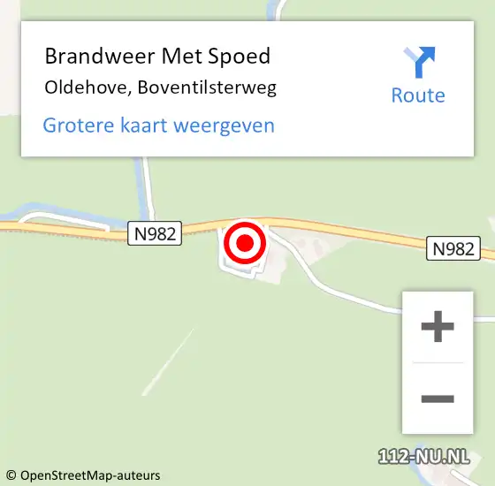 Locatie op kaart van de 112 melding: Brandweer Met Spoed Naar Oldehove, Boventilsterweg op 27 augustus 2016 05:28