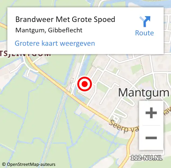 Locatie op kaart van de 112 melding: Brandweer Met Grote Spoed Naar Mantgum, Gibbeflecht op 25 december 2013 04:06