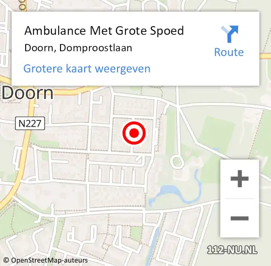 Locatie op kaart van de 112 melding: Ambulance Met Grote Spoed Naar Doorn, Domproostlaan op 27 augustus 2016 07:00