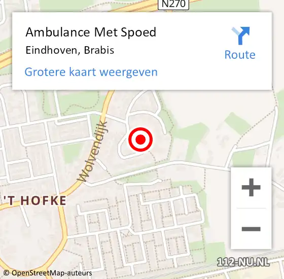 Locatie op kaart van de 112 melding: Ambulance Met Spoed Naar Eindhoven, Brabis op 27 augustus 2016 09:44