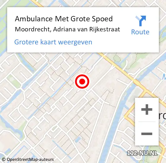 Locatie op kaart van de 112 melding: Ambulance Met Grote Spoed Naar Moordrecht, Adriana van Rijkestraat op 27 augustus 2016 11:11