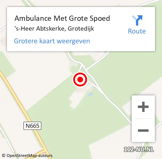 Locatie op kaart van de 112 melding: Ambulance Met Grote Spoed Naar 's-Heer Abtskerke, Grotedijk op 27 augustus 2016 11:11