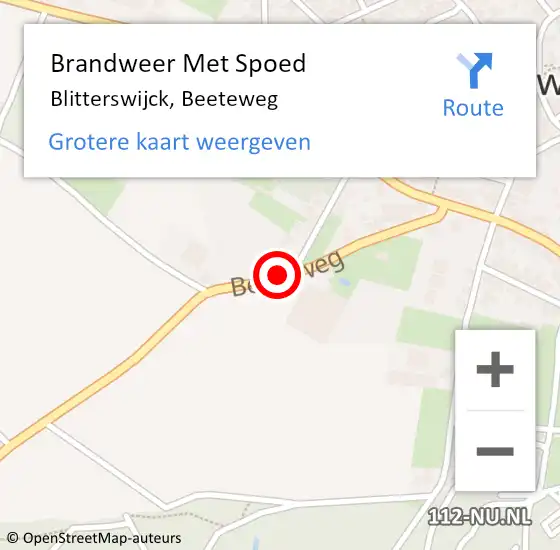 Locatie op kaart van de 112 melding: Brandweer Met Spoed Naar Blitterswijck, Beeteweg op 27 augustus 2016 12:04