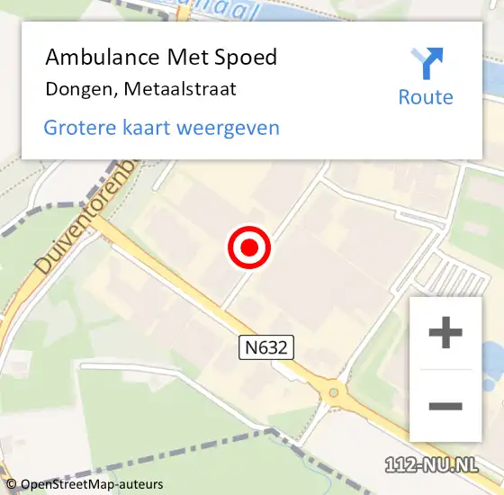 Locatie op kaart van de 112 melding: Ambulance Met Spoed Naar Dongen, Metaalstraat op 27 augustus 2016 13:27