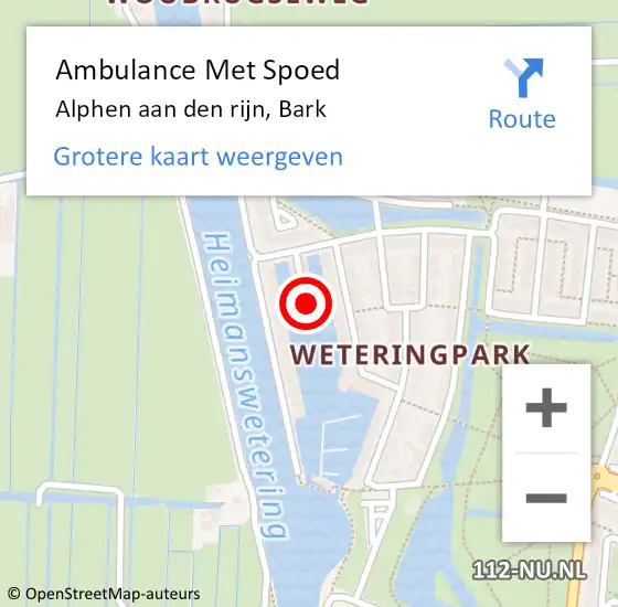 Locatie op kaart van de 112 melding: Ambulance Met Spoed Naar Alphen aan den rijn, Bark op 25 december 2013 05:42