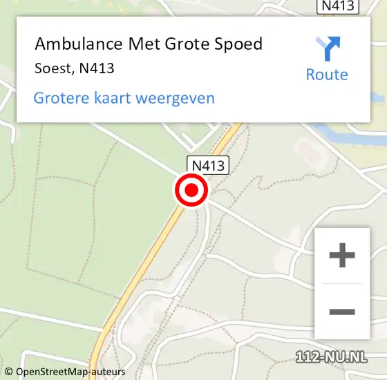 Locatie op kaart van de 112 melding: Ambulance Met Grote Spoed Naar Soest, N413 op 27 augustus 2016 14:34
