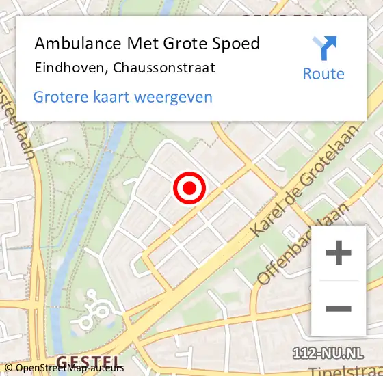 Locatie op kaart van de 112 melding: Ambulance Met Grote Spoed Naar Eindhoven, Chaussonstraat op 27 augustus 2016 14:46